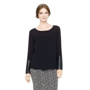Club Monaco Top Blouse Leather Silk Edgy Oversized Neutral Goth Emo Romantic